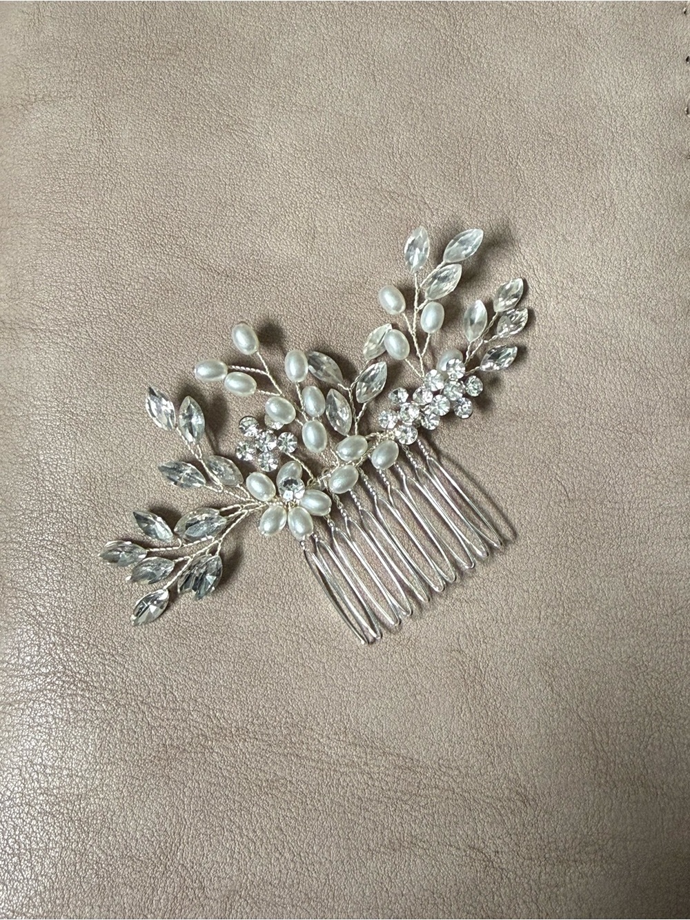 Silver Floral Pearl & Crystal Bridal Hair Comb
